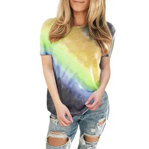 เสื้อยืดผ้าฝ้ายโพลีเอสเตอร์ 100% ลายมัดย้อมหลากสีรุ้ง เป็นมิตรกับสิ่งแวดล้อม ระบายอากาศได้ดี นุ่ม สบาย แห้งเร็ว สไตล์ฮิปฮอป สำหรับผู้หญิง - Product Image 6