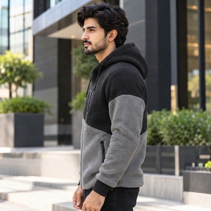 Men Puller <b>Fleece</b> Hooded Jacket Made With Warm Polyester <b>Fleece</b> Material Regular Fit Adjustable Hood Secure Front <b>Zipper</b> Two - Product Image 4