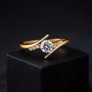 Anillo de compromiso elegante con diamante redondo cultivado en laboratorio, banda delgada, para mujer, oro sólido de 14K, con engaste abierto, para boda, propuesta de matrimonio. - Product Image 2