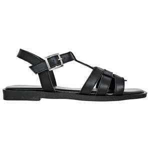 <b>Women</b> Premium Black Leather Gladiator Sandals Handcrafted Korean Style Summer Lightweight Cushioned Open Toe Comfort <b>Slip</b>-On - Product Image 3