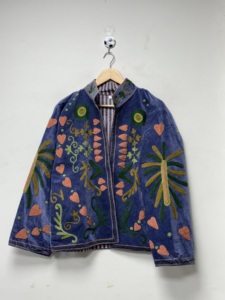 Velvet Hand Embroidered Floral <b>Vintage</b> <b>Bomber</b> <b>Jacket</b> O-Neck Collar Full Sleeve Winter Women's Quick Dry Thick Cotton Indian 500g - Product Image 1