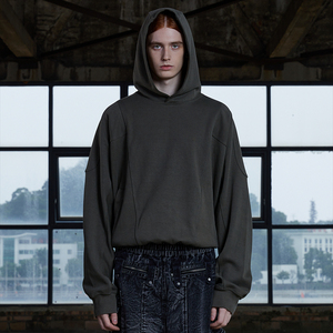 Sudadera con capucha personalizada para hombre, estilo urbano, con corte y costura, oversize, con cremallera, apliques y patchwork, efecto desgastado - Product Image 3
