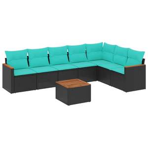 Ensemble de canapés de jardin en polyrotin noir avec coussins, 8 places, mobilier d'extérieur au design contemporain, accents en bois de teck - Product Image 2