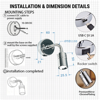 Lampe de lecture LED pour camping-car, col de cygne, fixation murale, lampe de chevet, chargement USB-C, alliage d'aluminium, blanc chaud 3000K, pour camping-car, caravane, camping-car
