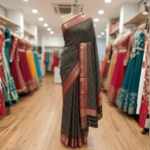 Premium Quality Black Chevron Cotton Saree Soft and Breathable Ethnic Wear for Office Casual Occasions Available In Bulk Quality - Product Image 1