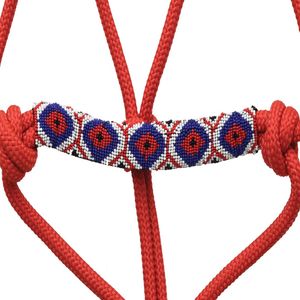 Red Nylon Braided Rope Horse Halter with Beaded Noseband & <b>Lead</b> Rope Adjustable Durable <b>Training</b> Halter OEM Supplier Bulk - Product Image 5