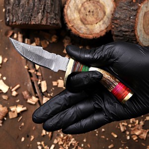 Cuchillo Nórdico de Acero de Damasco de 6 Pulgadas con Hoja Fija y Punta Clip para Caza/Camping/Desollado/EDC, Mango de Cuerno de Ciervo, Grado Industrial, Personalizado - Product Image 5