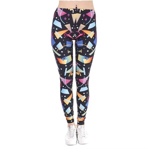 Leggings taille haute à imprimé géométrique, longueur intégrale, extensibles, tricotés, 100% polyester, style sportif, toutes saisons, leggings pour femmes - Product Image 1