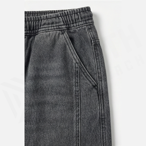 Pantalon Jogger en Denim Délavé Foncé pour Homme, Taille Mi-Haute, Coupe Droite, en Coton, Style Décontracté Automne, avec Poches, Respirant - Product Image 5