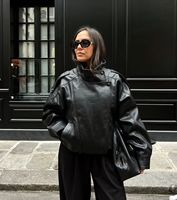 Blouson Bomber Oversize en Similicuir Col Montant Uni Streetwear Printemps Vente en Gros Personnalisé