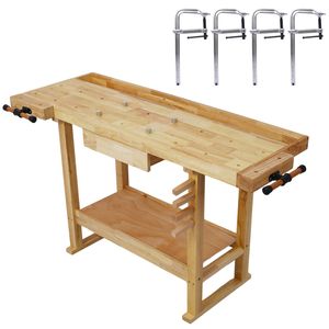 Ensemble d'établis en bois de 55 pouces pour garage, atelier, maison, avec 4 pinces à mâchoires de 12 pouces x 4 3/4 pouces pour le travail du bois - Product Image 1
