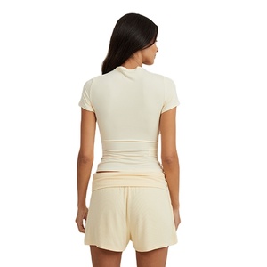 Conception OEM, vêtements de sport pour femmes de haute qualité, écologiques, à séchage rapide, respirants, légers, unis, pour l'été, design sportif, 100% coton - Product Image 3