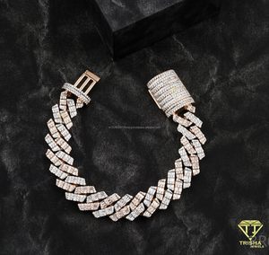 Pulsera de Lujo con Doble Hilera de Moissanita en Forma de Espina de Pescado, con Piedras Baguette de Color D VVS, en Oro Rosa y Oro Blanco, con Aspecto de Diamante - Product Image 3