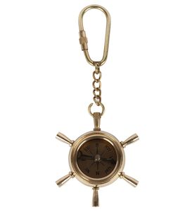 Llavero de bronce con brújula de rueda de barco náutica, miniatura marítima vintage, adorno decorativo coleccionable para el hogar - Product Image 2