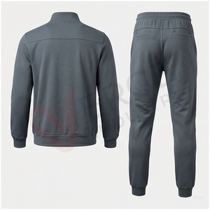 Ensemble de survêtement gris pour homme, manches longues, col montant, fermeture éclair sur le devant, imprimé géométrique, respirant, coupe sportive, coupe régulière, vêtements d'automne - Product Image 2