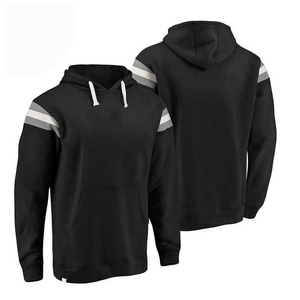 Best Seller Men's Black Hooded Sweatshirt Regular Fit Solid Color Fleece Casual Style Autumn Knitted Sleeve <b>Strip</b> - Product Image 6