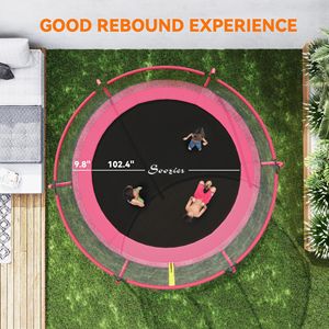 Trampoline d'extérieur rose de 10 pieds approuvé ASTM avec filet de sécurité et poteaux incurvés - Product Image 6