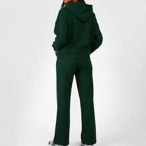 High Quality Women Two Piece Tracksuit Set <b>Hooded</b> <b>Zip</b> Jacket Solid Flared Pants Custom Sports Training Sweatsuit - Product Image 6