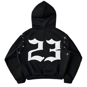 Sudadera con capucha personalizada de gran tamaño con serigrafía de pedrería, estilo casual o streetwear, tela de primera calidad, para unisex. - Product Image 2