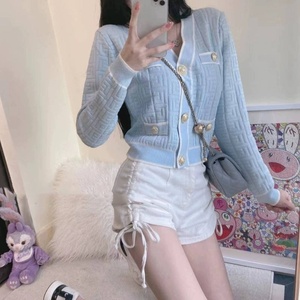 V Neck Knitted Crop <b>Cardigan</b> Women's Preppy Style Full Sleeve Button Closure Solid Color Casual Outerwear Autumn Wear - Product Image 2