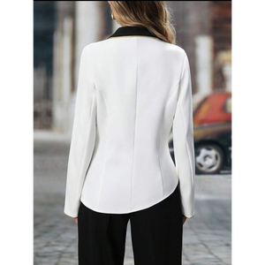 Blazer de Diseño Asimétrico con Solapa en Contraste para Mujer, Chaqueta Formal Elegante de Corte Entallado - Product Image 3