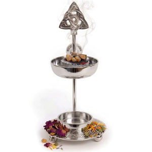 Orthodox Style <b>Silver</b> Adjustable Height Resin Burner with Triquetra <b>Top</b> - Product Image 2