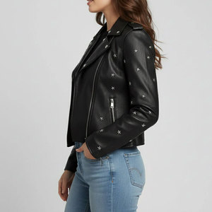 Veste en cuir d'agneau véritable pour femme, style motard, coupe courte, tendance automne, vente en gros - Product Image 3