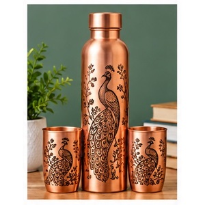 Minimalist Garden Art <b>Copper</b> <b>Water</b> <b>Bottle</b> With Floral Design Portable Drinkware Home Use - Product Image 4