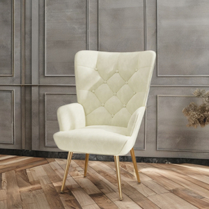 Fauteuil d'appoint convertible en velours, style Mid-Century Modern, durable, capitonné avec boutons, dossier ailé, pieds en métal, pour salon, bureau à domicile, appartement - Product Image 3