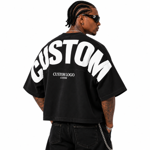 Camiseta Corta Oversize Personalizada para Hombre al por Mayor, Camiseta de Corte Cuadrado, Camiseta de Streetwear de Peso Pesado, Camiseta Corta con Estampado Gráfico Personalizado para Hombre - Product Image 5