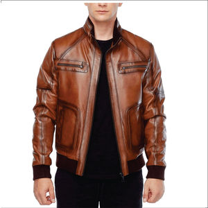 Veste en cuir PU pour homme, col montant, marron, coupe ajustée, élégante, imperméable, coupe-vent, respirante, veste d'hiver tendance pour adultes - Product Image 1