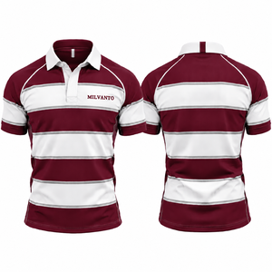 Polo de rugby personnalisé bordeaux pour hommes et femmes, 100% polyester, respirant, séchage rapide, évacuation de l'humidité, maillot de rugby, polo de sport - Product Image 1