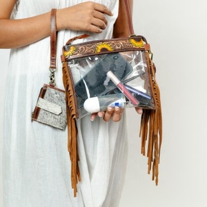 Bolso transparente con flecos occidentales, elegante bolso de cuero tallado a mano, bolsos de cuero multiusos para mujeres multiusos - Product Image 6