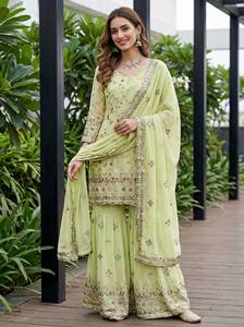 Traje Sharara Bordado de Diseño Indio para Bodas y Festivales, con Lentejuelas y Hilo Zari, Ropa de Fiesta para Mujer - Product Image 5