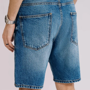 Shorts en jean pour homme de haute qualité, vintage, délavés, respirants, en toile, taille mi-haute, coupe ample, jambe large, longueur genou, motif uni, décontracté - Product Image 5