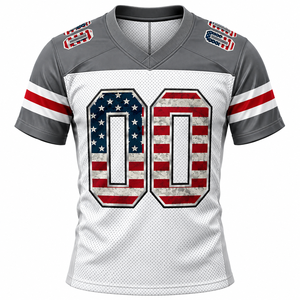 Maillot de football américain pour homme, imprimé drapeau USA, col en V, manches courtes, maille respirante, uniforme personnalisé avec nom et numéro - Product Image 2