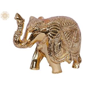 Petit éléphant habillé traditionnel de 4 pouces en laiton plaqué or Sculpture artisanale - Product Image 4