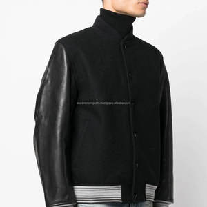 Chaqueta Universitaria de la Liga Negra para Hombre, Prenda Exterior Elegante de Lana y Cuero, Decoración de Bordado en Lona Fina, Chaquetas para Hombre - Product Image 4