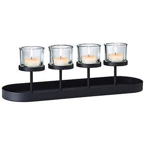 Elegante Candelabro de Metal Negro con 5 Ranuras Curvas para Velas de Té, Portavelas de Cristal Gris, Centro de Mesa para Bodas y Cenas - Product Image 6