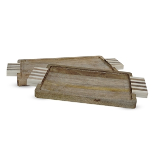 Bandeja Rectangular de Madera con Asas de Metal Martillado, Plato Rústico de Madera de Mango para Servir Comida, Decoración de Mesa, Venta al por Mayor - Product Image 5