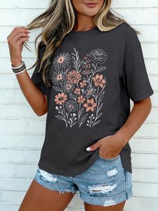 Camiseta de algodón 100% para mujer con estampado gráfico DTF, cuello redondo, corte regular, holgada y cómoda para verano - Product Image 4