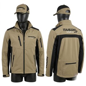 Veste softshell pour homme Karting 320 GSM Polyester Spandex Noir sable Panneau contrastant Logo personnalisé brodé - Product Image 1