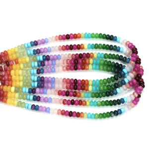 Hermosas cuentas de cuarzo de color arcoíris, forma redonda y lisa, de 7-8 mm, cuentas de cuarzo multicolor en forma de rondel. - Product Image 2