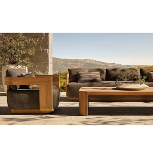 Fauteuil de salon d'extérieur en teck rembourré, fauteuil d'appoint moderne pour patio, siège de jardin - Product Image 5