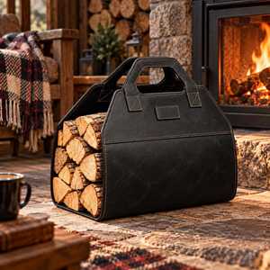 Sac de transport robuste en cuir véritable pour bûches, support portable pour bois de chauffage, sac de transport pour foyer intérieur LWC-0005 - Product Image 1