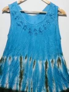 เสื้อทูนิคโบโฮแขนกุดสีฟ้าและเขียวสำหรับผู้หญิง คอทรงโอ |   ชุดเดรสลำลองทรงหลวมสไตล์เก๋ไก๋สำหรับฤดูร้อน - Product Image 4