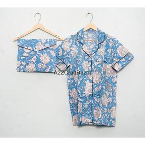 Conjunto de Pijama de Algodón Indio para Mujer, Cómodo, Transpirable y de Secado Rápido, para Verano, Incluye Pantalones Cortos y Camiseta - Product Image 6