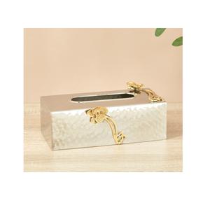 กล่องทิชชู่โลหะทุบทรงสี่เหลี่ยมผืนผ้าทันสมัยพร้อมที่ใส่กระดาษทิชชู่เน้นลายดอกไม้ที่จับผ้าเช็ดปากอุปกรณ์เสริมบนโต๊ะ - Product Image 1