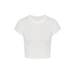 Camiseta Corta de Cuello Redondo Blanca para Mujer, Manga Corta, Corte Ajustado, Color Sólido, Informal, Transpirable, para Primavera y Verano - Product Image 2