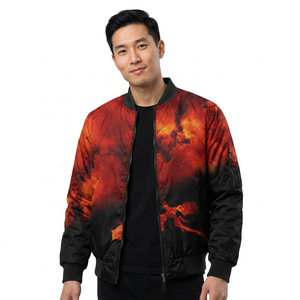 Blouson long unisexe ROLEIN en polaire écologique avec imprimé dragon rouge, fermeture éclair, style décontracté, polyester/coton à l'avant - Product Image 2